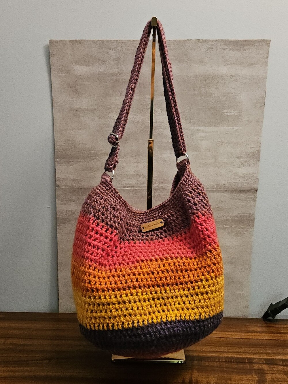 Handmade Crochet Shoulder Bag in Pink, Orange & Yellow